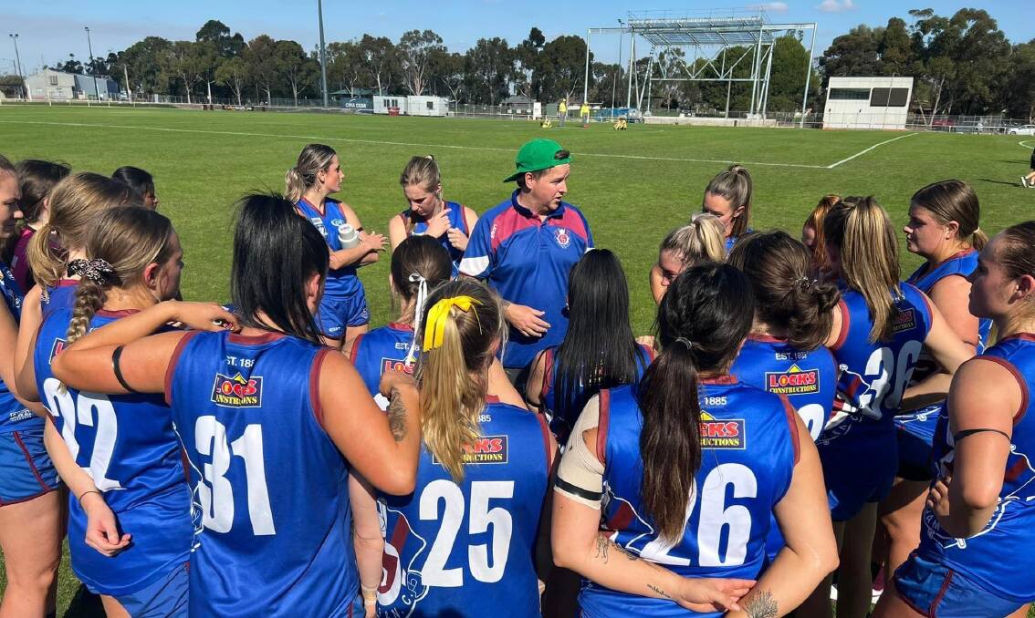 Horsham's senior women in a huddle during its round one WVFFL match against Warrnambool Blues at City Oval on Sunday, April 14. Picture supplied 