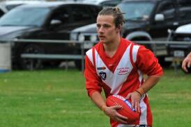 Matthew White playing for Taylors Lake at Dock Lake Recreation Reserve during the 2023 HDFNL. Picture by John Hall