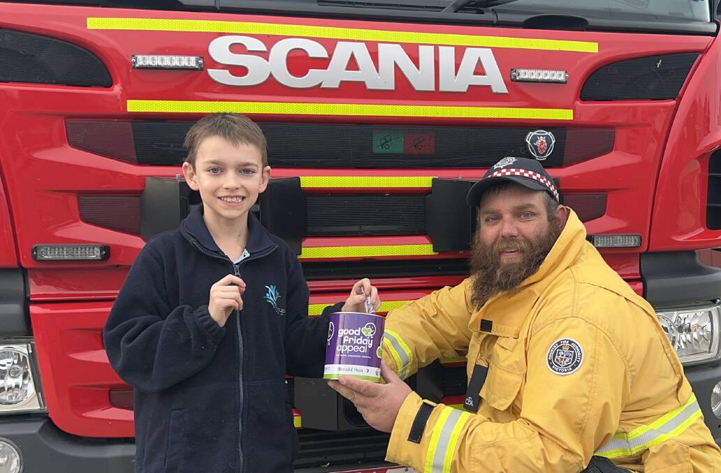 Logan Coutts and Horsham Fire Fighter Stephen Carman looking to drum up support for the Royal Children's Hospital Melbourne through this years' Good Friday Appeal. Picture by John Hall