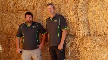 Warracknabeal farmers Scott Somers and Paul Johns have decided to start their own large-scale hay export business. Picture supplied