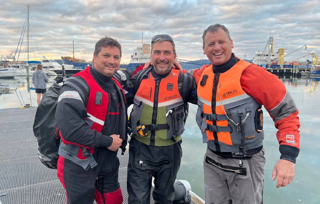 Calwell man Andrew Thompson (centre) completed the trip with mates Aaron Tarbitt (left) from Griffith, NSW, and Brendan Whitty from Geelong, Victoria. Picture: Supplied