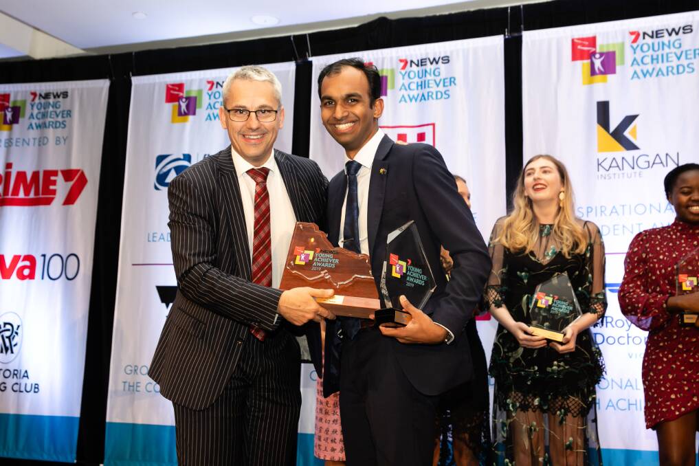 2019 Victorian Young Achiever of the Year Arun Thomas with Parliamentary Secretory to the Premier Danny Pearson.
