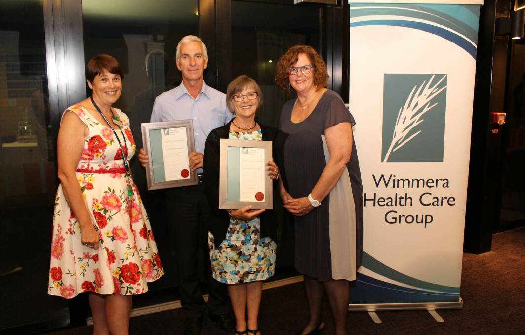 SERVICE: Wimmera Health Care Group chief executive Catherine Morley, Denise Leembruggen, David Leembruggen and board chairwoman Marie Aitken. Picture: CONTRIBUTED