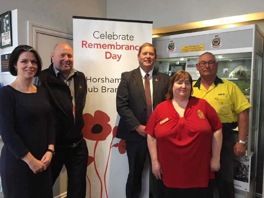 Member for Lowan Emma Kealy with Horsham RSL general manager Anthony Brook, opposition veterans spokesman Tim McCurdy, Horsham RSL corporate services manager Yvette Oxley and RSL president Robert Lockwood.
