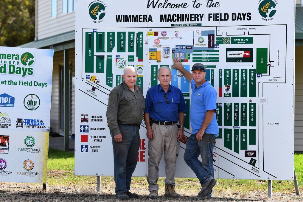 Jeff Moore, Colin Moore and Peter Moore are all involved in the Wimmera Machinery Field Days committee. Jeff and Colin are past presidents and life members, while Peter is the current president .