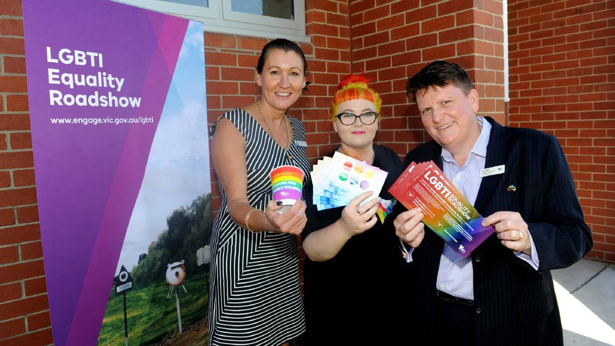 Horsham College assistant principal Kim Drummond, Wimmera Pride Project co-founder Maddi Ostapiw, Victoria's Gender and Sexuality Commissioner Ro Allen, at the LGBTI Equality Roadshow earlier this year. Picture: SAMANTHA CAMARRI