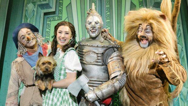 CAST: The Wizard of Oz cast Eli Cooper, as the Scarcrow, Samantha Dodemaide as Dorothy, Alex Rathgeber, as the Tin Man and John Xintavelonis as the Lion. Picture:  tash@sabistudios.com.au via the Sydney Morning Herald 