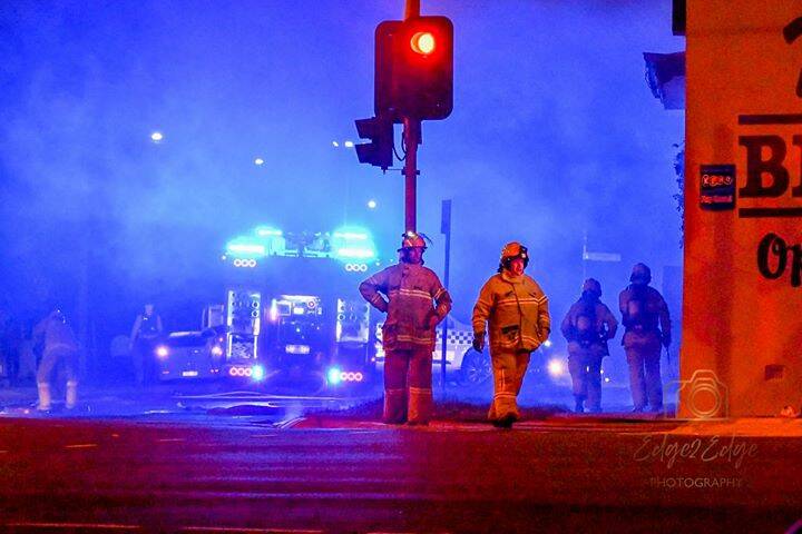 Emergency services at the Vic Hotel on Monday night. Picture: EDGE TO EDGE PHOTOGRAPHY
