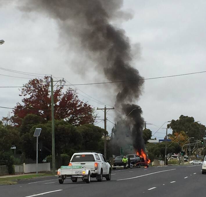 Smoke billows from the fire in Horsham. Picture: CLINT KING