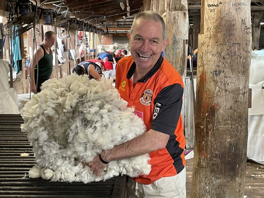 Veteran wool classer Geoff Brooker hard at work at Bringalbert Station, owned by the Hawkins family, north of Apsley, far western Victoria.