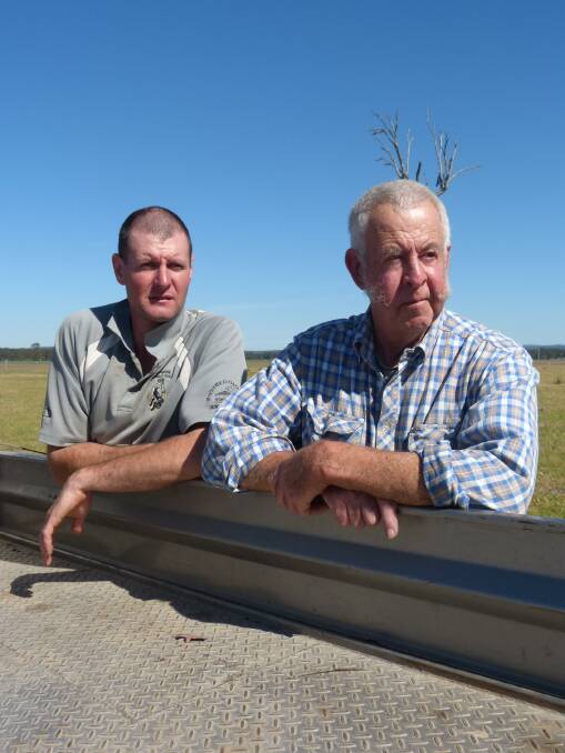SUBSIDY WELCOMED: Beef producers Tim Waite, with his father Bill, Glengarry East welcomed last year's rate relief but said it would be wiped out by a hike, next financial year.