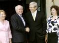 Janette Howard and Therese Rein with former prime ministers John Howard and Kevin Rudd in Novermber 2007 after Rudd announced his new cabinet and ministry. Picture: AAP