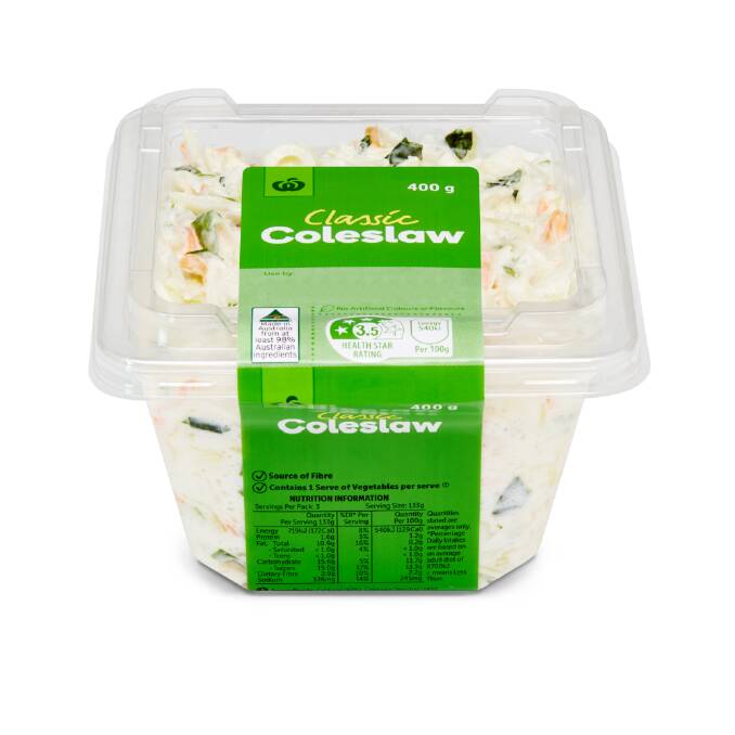 The affected Woolworths Coleslaw came in four sizes - 110g, 250g, 400g and 800g. Picture: SUPPLIED