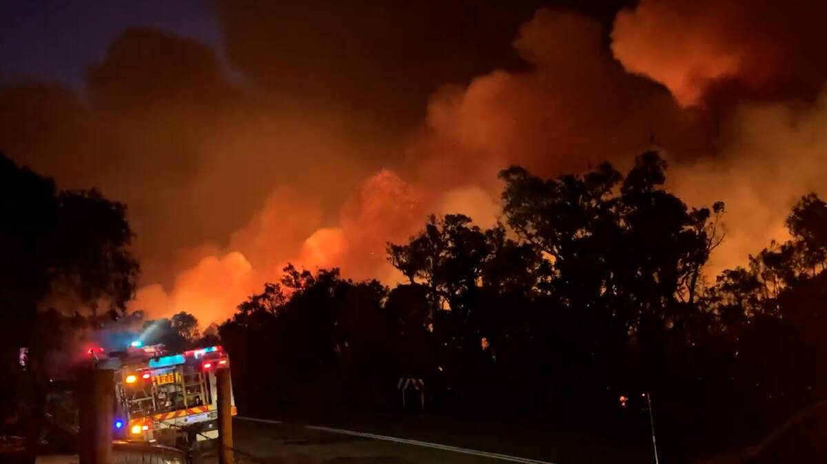 ABLAZE: Fire visible from Caves Road south of Redgate in the Margaret River region of WA. Picture: Jesse Noakes
