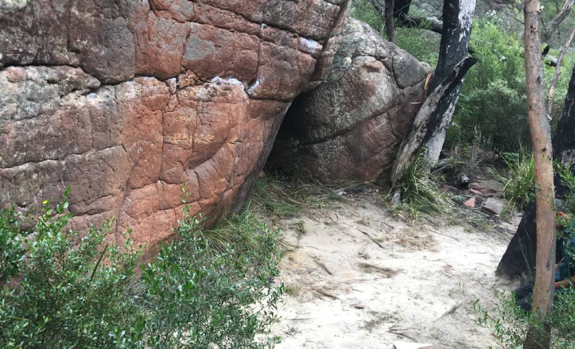 This image, supplied by Parks Victoria, shows what they claim is damage to vegetation caused by 'bouldering mats' at the Venus Baths. Photo: Parks Victoria