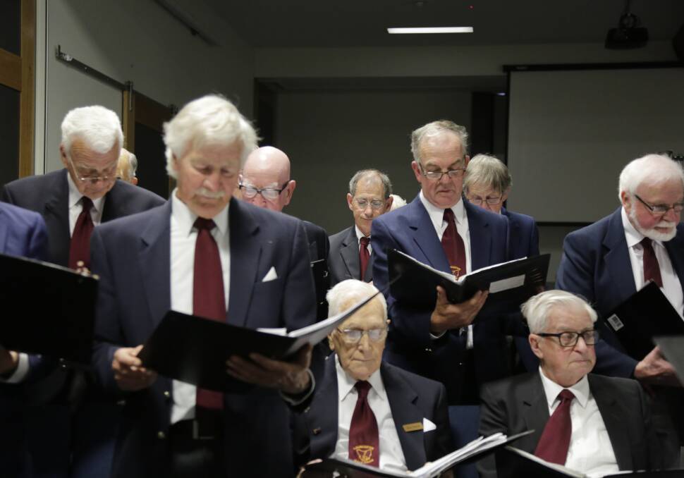 HELPFUL NOTE: The Launceston Male Choir rehearsing their stable of songs before the annual charity performance on Sunday, October 7. Picture: Matt Dennien