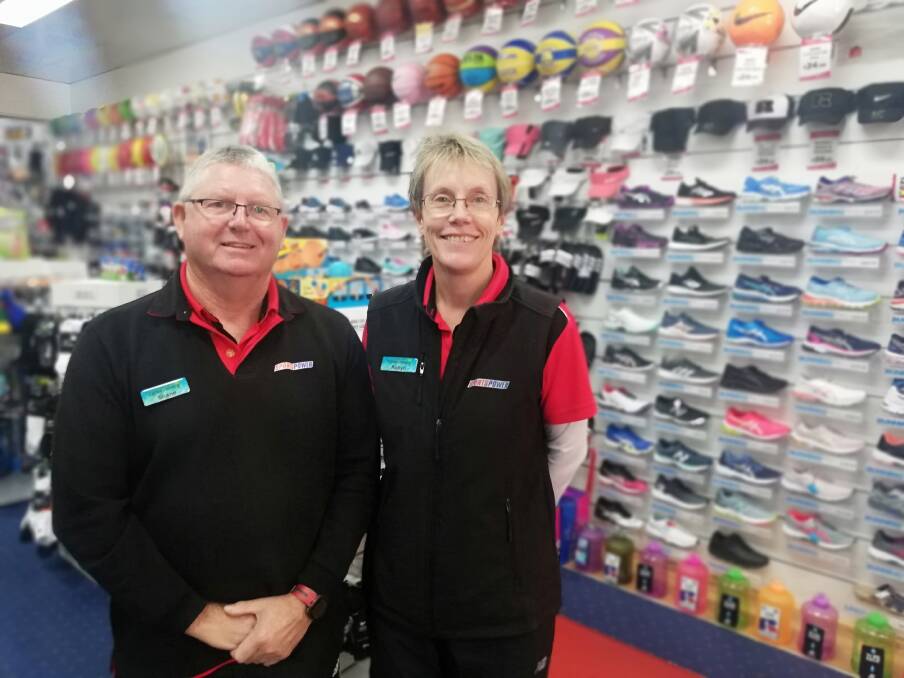 STILL GOT THE POWER: Shane and Robyn Young of SportsPower Stawell have remained open, despite sales down at least 50 percent. Picture: STRUAN JONES