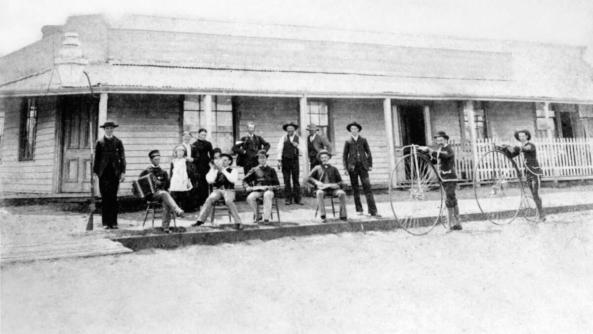 Hallelujah House: Manager Mrs Mary Thorne and residents outside Horsham Temperance Hotel (ex-Horsham Hotel), 18-22 Wilson Street, Horsham, looking north-east, about 1883. Source: HHS 000858 (c)
