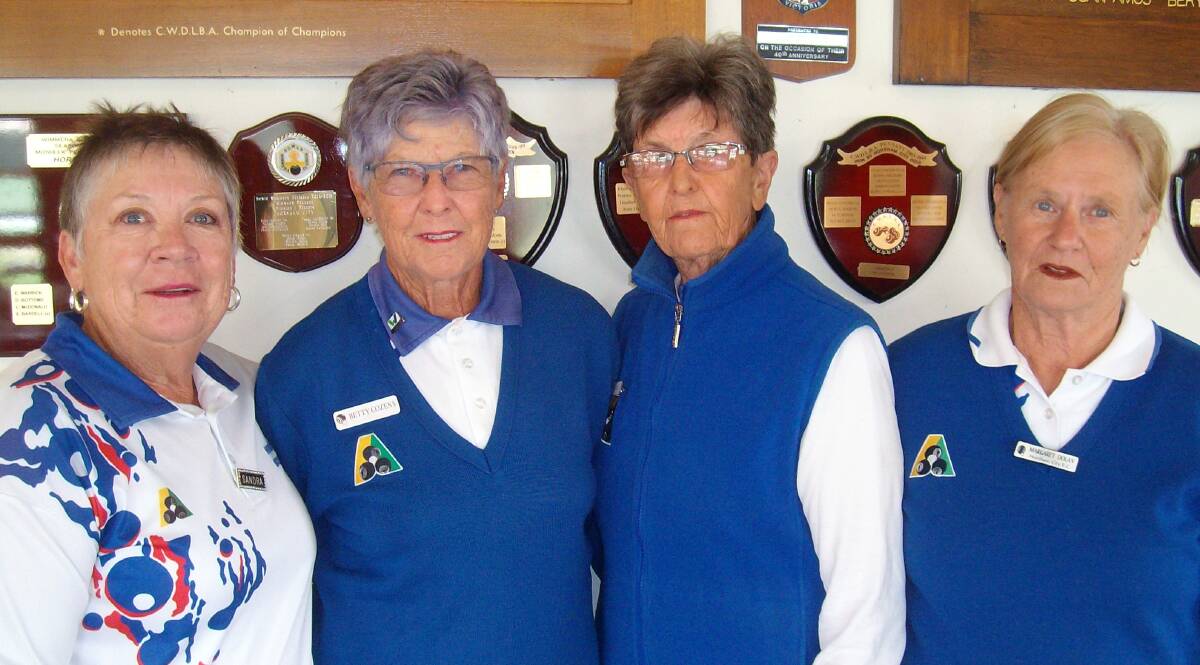 TOP FORM: Bowls Wimmera division section of the Ladies State Fours Championship winners were, from left, Sandra Knight (s), Betty Cozens, Elsie Bardell and Margaret Dolan from Horsham City Bowling Club. Picture: SUPPLIED
