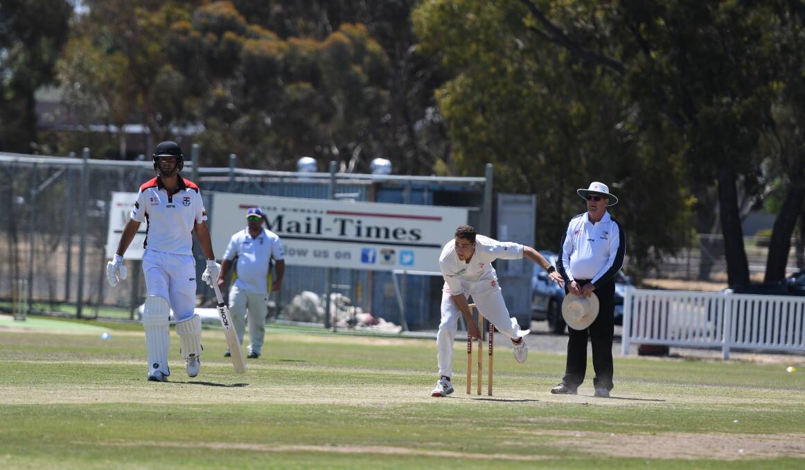 LOOKING FOR A WICKET: The action from the Horsham Saints v Blackheath Dimboola game at the weekend. Picture: Richard Crabtree. 
