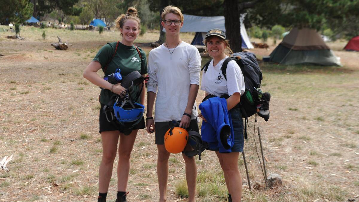 MAKING THE MOST OF THE SITUATION: LaTrobe University students Emily Jones, Hamish Craig and Kiralee Craden at Mount Arapiles. Picture: ALEXANDER DARLING