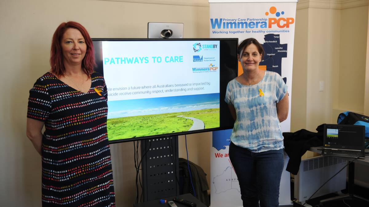 FOSTERING COLLABORATION: Wimmera Primary Care Partnership's Felicity Johns with StandBy - Support After Suicide national partnership co-ordinator Susan Vaughan. Picture: ALEXANDER DARLING