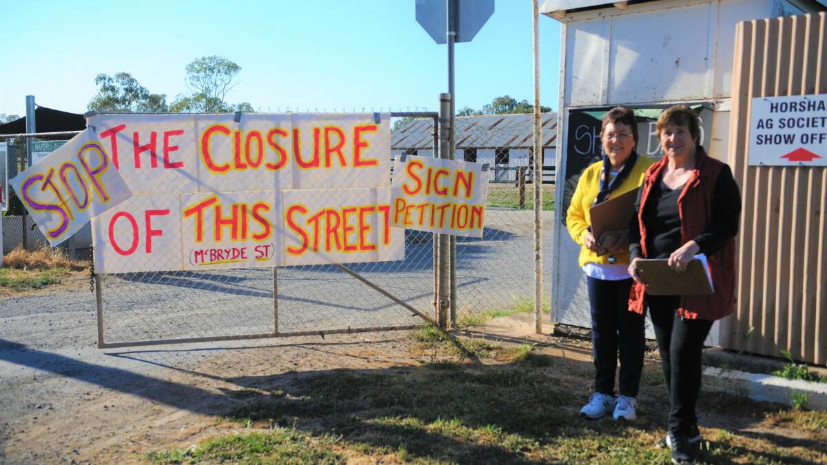 AWARENESS DRIVE: Horsham resident Di Bell and Haven resident Sue Exell sought signatures for their petition on where a new sports stadium should be built on Tuesday morning. Picture: ALEXANDER DARLING
