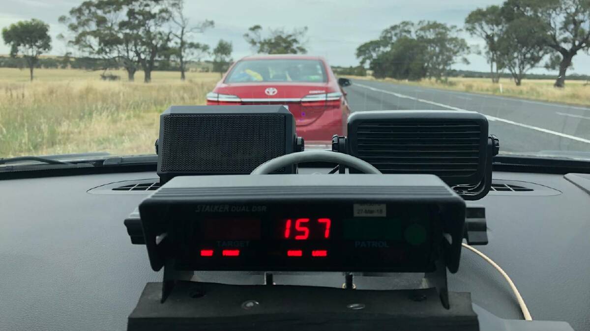 FROM HORSHAM POLICE FACEBOOK: "Around 6pm on December 28, Horsham Highway Patrol intercepted a male driving a hire car at 157 kmh on the Western Highway, Kaniva. He was travelling with 3 other passengers on his way to Melbourne.

The male was issued with $806 fine and disqualified from driving in Victoria for 12 months.

Our members didn't believe his excuse that he was running late to go out for dinner ( in Melbourne). 