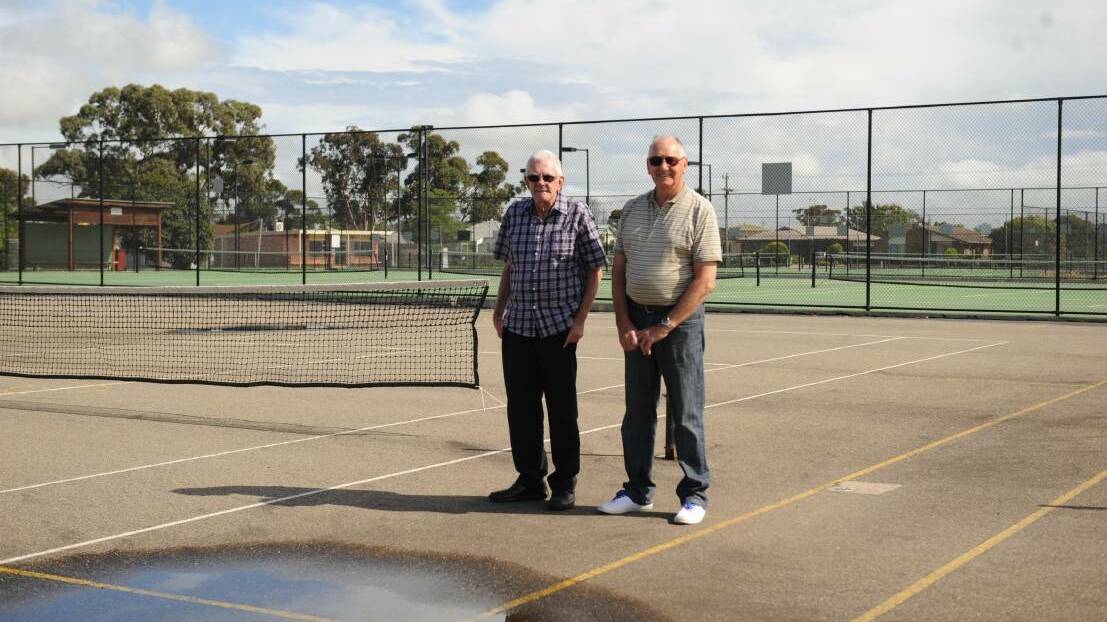 Brian, right, in 2017 with Horsham City Netball Association treasurer and life member Grenville Short. Picture: ELIJAH MACCHIA