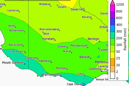 The rainfall outlook for the next three months in the Wimmera, according to the bureau of meteorology.