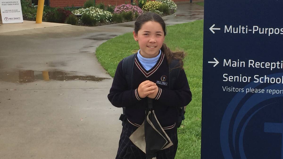 FROM HORSHAM TO ADELAIDE (MIETHKE): Holy Trinity Lutheran College student Ellua Boyd on her first day back at school on Thursday. Picture: ALEXANDER DARLING