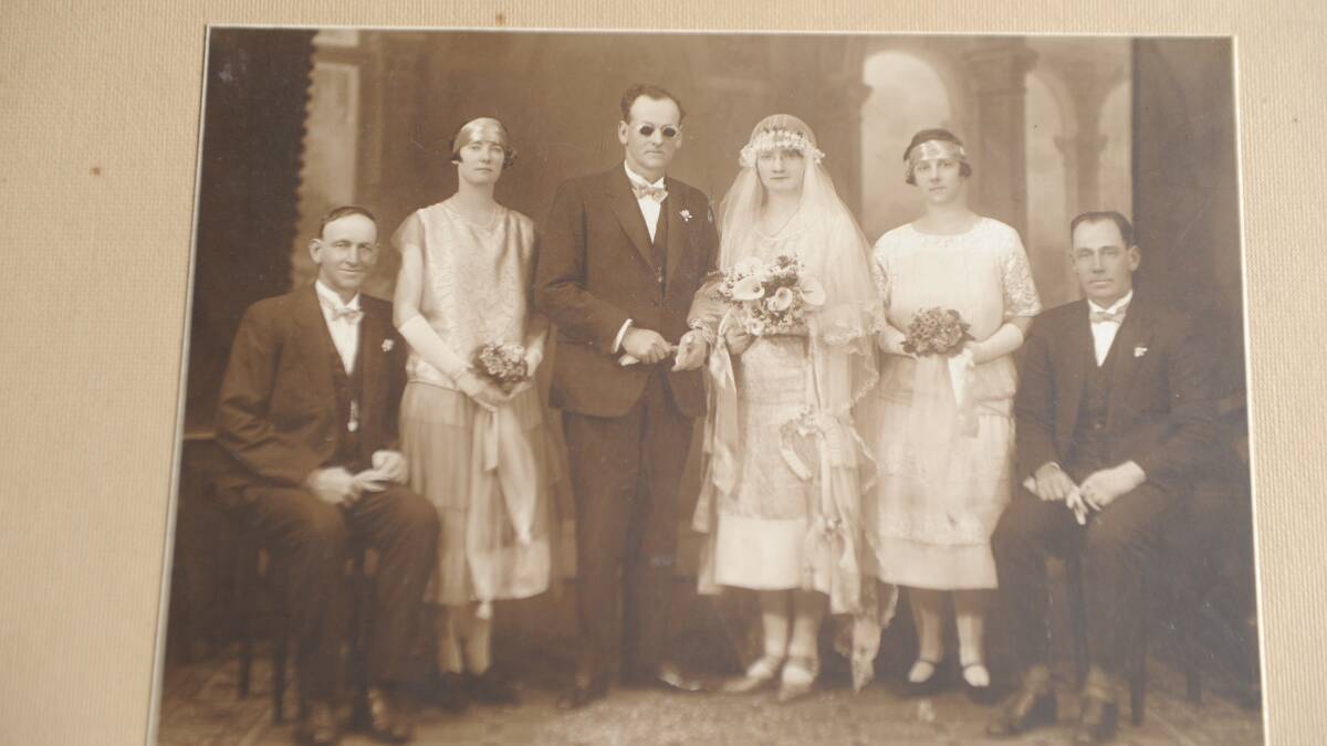 GWEN'S PHOTO: Sandy Mackenzie, third from left, on his wedding day with wife Dulcie to his right, Nell Mackenzie (Gwen's mother) and her brother Bill Mackenzie.