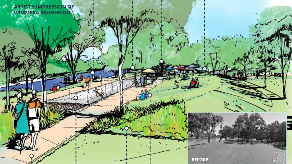 An artist's impression from May 2019 of what the Wimmera Riverfront could look like. Picture: CONTRIBUTED