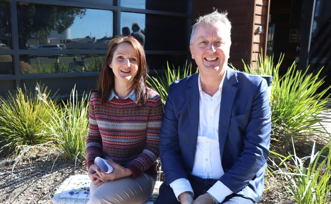 EDUCATING COMMUNITIES: Sheep farmer and kindergarten teacher Katrina Shirrefs with Victorian mental health Minister Martin Foley. Picture: CONTRIBUTED