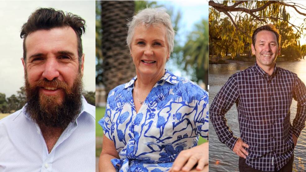 Mallee independent candidates Ray Kingston, Cecilia Moar and Jason Modica.