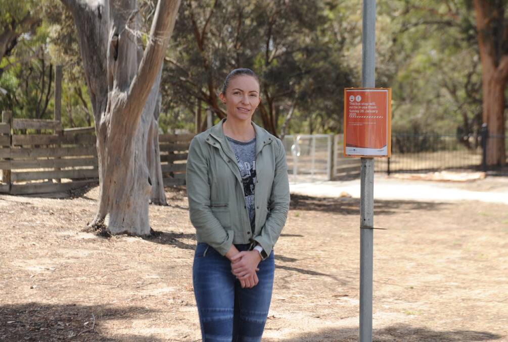 RELIEVED: Horsham mother Liz Pumpa at a bus stop at near the Stockton Drive Williams Road intersection that will be reinstated as a school bus stop on Tuesday. Picture: ALEXANDER DARLING