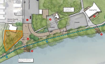 THE FUTURE?: The Concept Plan presented for Stage 1 Riverfront Activation presented to the council on Monday. It includes upgrades to the walking path and angling club building. 