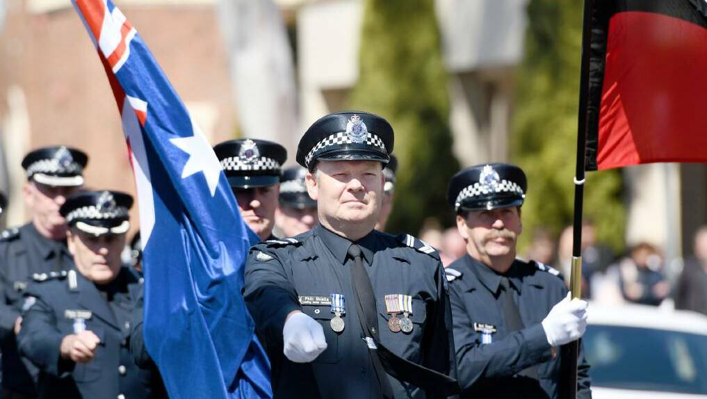 A NEW BEAT: Leading Senior Constable Phill Shiells leads the Wimmera march for National Police Remembrance Day in September. He will become Apsley's sole police officer next week. Picture: SAMANTHA CAMARRI