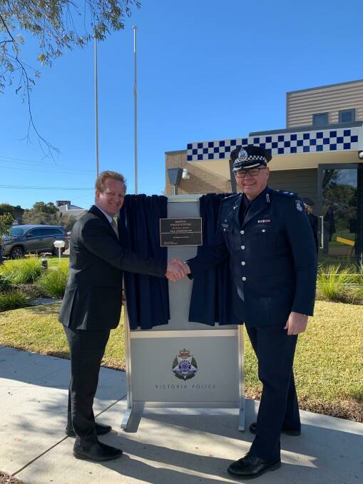 OPEN: State government parliamentary secretary for police and emergency services Paul Edbrooke with Wimmera Superintendent Paul Margetts. Picture: CONTRIBUTED