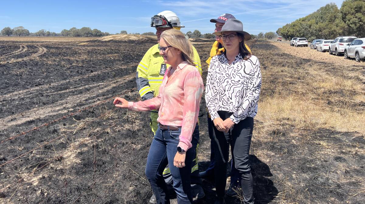 Victorian Premier Jacinta Allan and state Attorney-General Jaclyn Symes toured Dadswell Bridge to see the devastating effect the Mt Stapylton bushfire had on the community. Picture by Ben Fraser