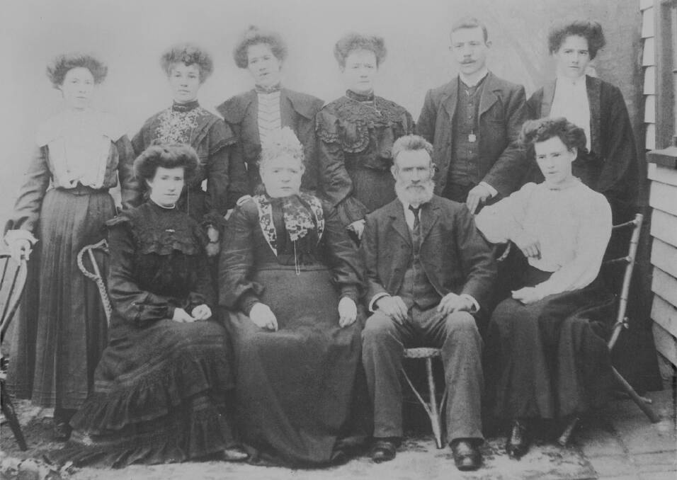 Mary and Andrew McDonald surrounded by their eight surviving children, about 1904.
Picture by HHS 120044 Photos are for sale.