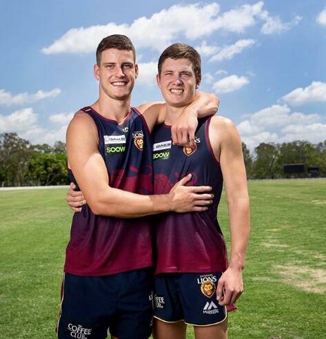 BROTHERLY LOVE: Jarrod and Tom Berry were united with the Brisbane Lions when Tom was drafted in 2018. Picture: Brisbane Lions.