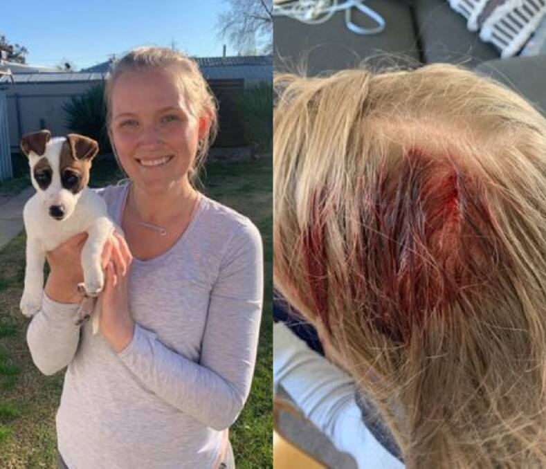 SHOCK: Claudia Schodde and her puppy Maggie were attacked by a magpie this week.