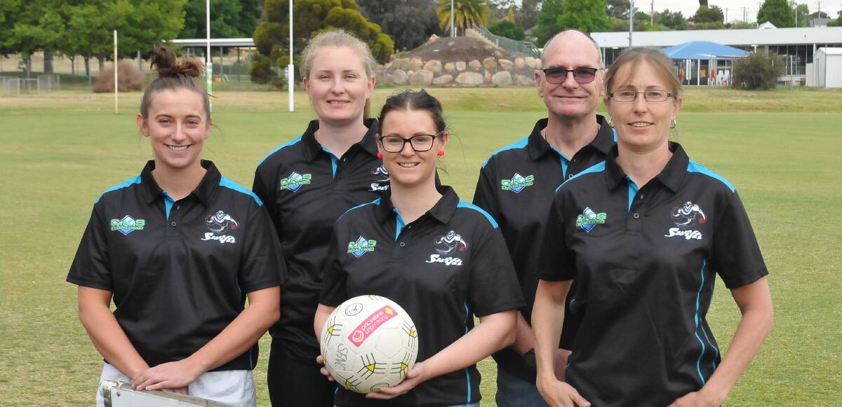 LEADERS: Micaela Armer, Brooke Palfreyman, Kristy Dodds, Stephen Ashley and Mel Beal form the group of Swifts senior coaches for 2020. Picture: CASSANDRA LANGLEY