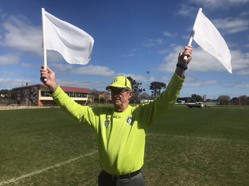 READY: Ian Nicholson gets some practise in before the Wimmera Football League grand final. Picture: CASSANDRA LANGLEY