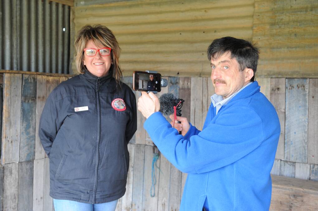 COMING LIVE FROM: Horsham Agricultural Society secretary Andrea Cross and David Bowe live streaming a virtual tour of the Horsham showgrounds for the first time on Wednesday. Picture: DAINA OLIVER  