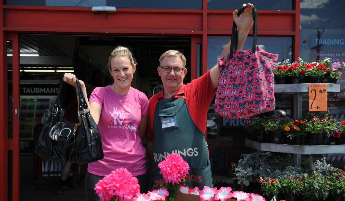 GIVING BACK: Horsham Shero volunteer Shelley Mumford and Horsham Bunnings store manager Graeme Dunher rallies the community to donate essential items for women in need. Picture: DAINA OLIVER
