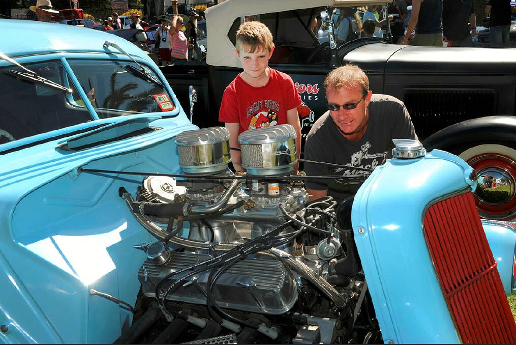 SHOW AND SHINE: Horsham's Marcus Heinrich and his son Charlie at a Wimmera Against Cancer in Kids Car and Bike Show at May Park. 