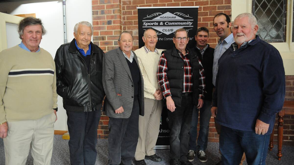 GRANTS: Bruce Baxter, Barry Bardell, Allen Scott, Max Maher, Mick Ellis, Geoff Lowe, Geoff Meyer and Darryl Argall represented their sports and community groups at the presentation on Sunday. Picture: CARLY WERNER