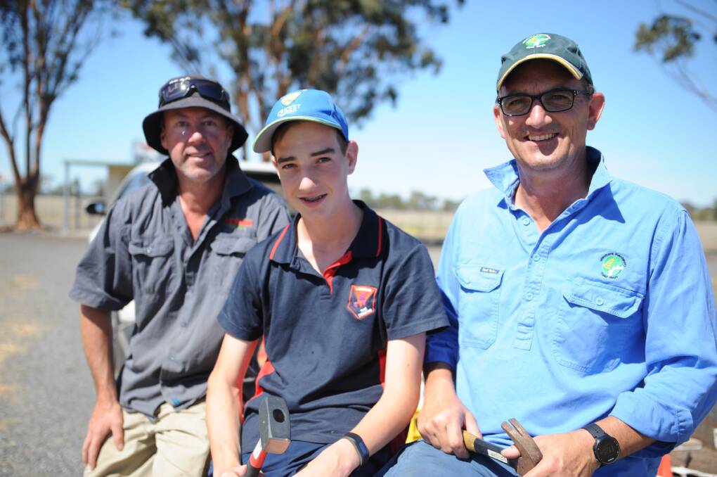 Field Days committee members Andrew Bell and Jordan and Bryan Matuschka helping set up site. Picture: DAINA OLIVER